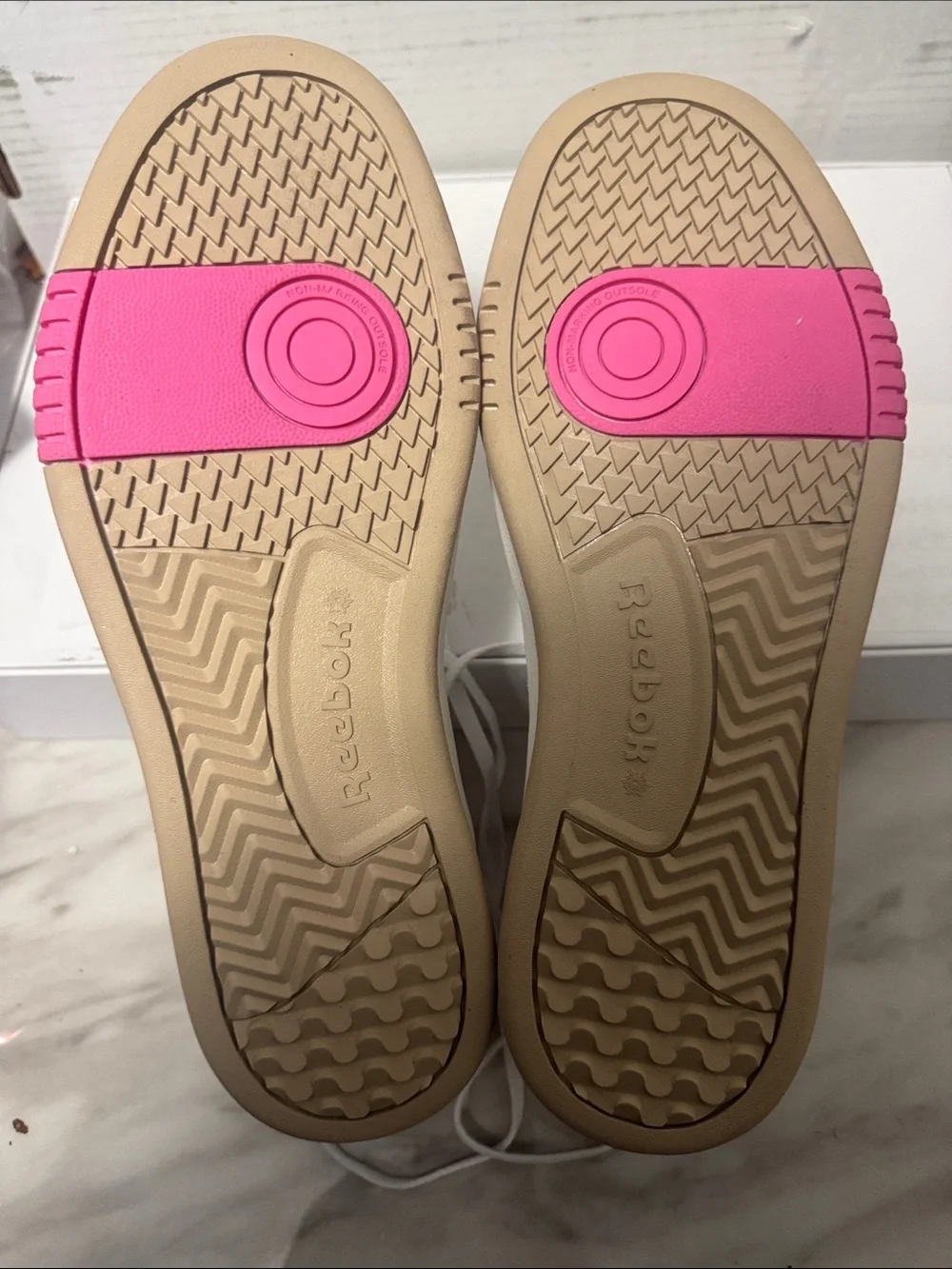 Reebok White Sneakers with Beige Suede and Pink Accents